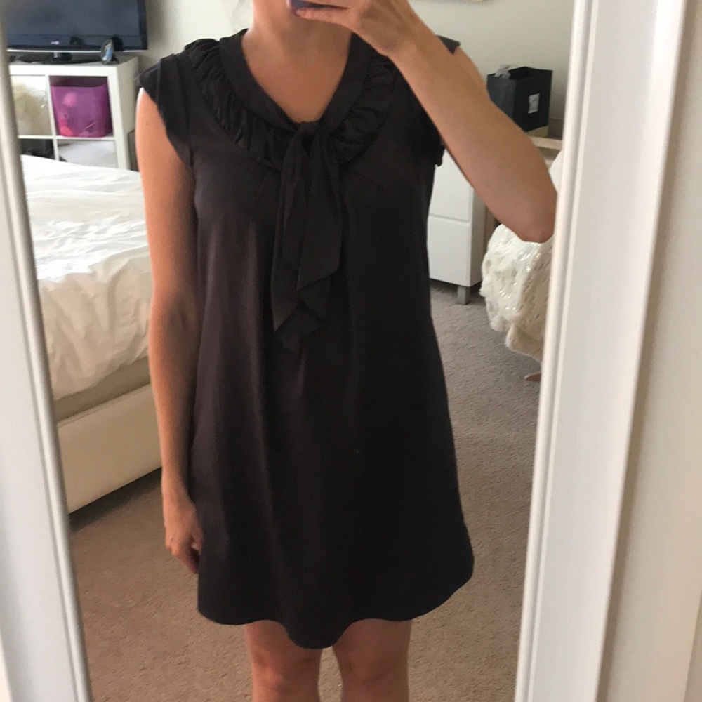 Dark Grey Ruched Bow Detail Shift Dress